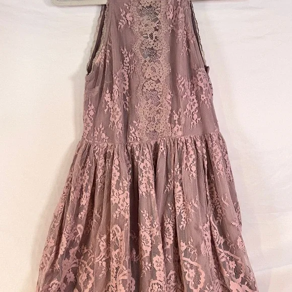 Free People Lace Mini Dress XS Lavender Beige Cottagecore Boho - Picture 5 of 8